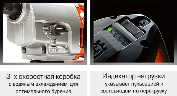 Три передачи и светодиод перегрузок бурильной машины