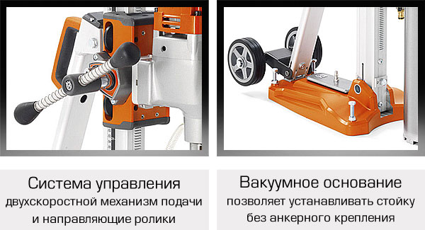 Вакуумное основание и система управления подачей в материал бурильной установки